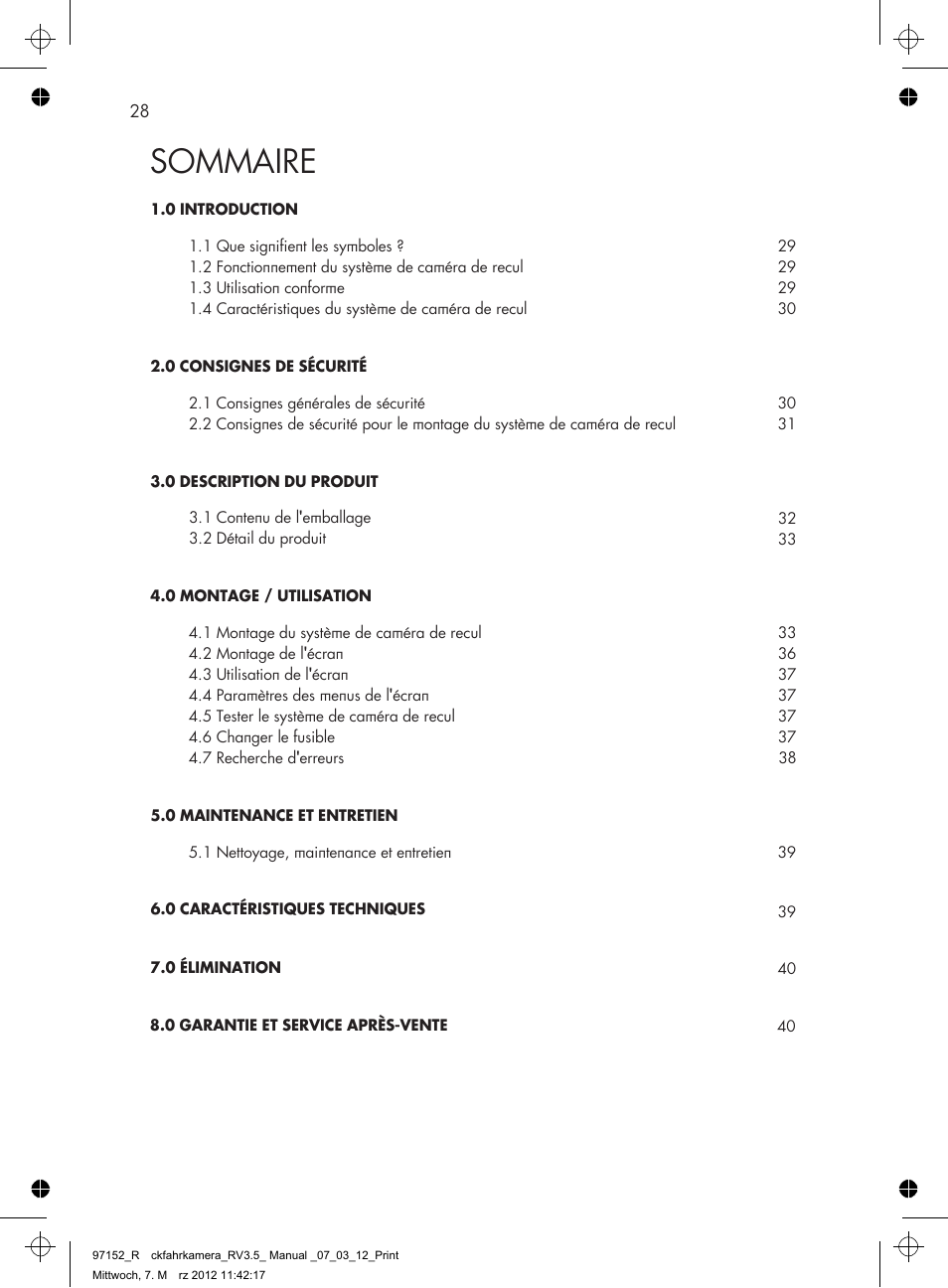 Sommaire | AEG Rear Camera System RV 3.5 User Manual | Page 28 / 80