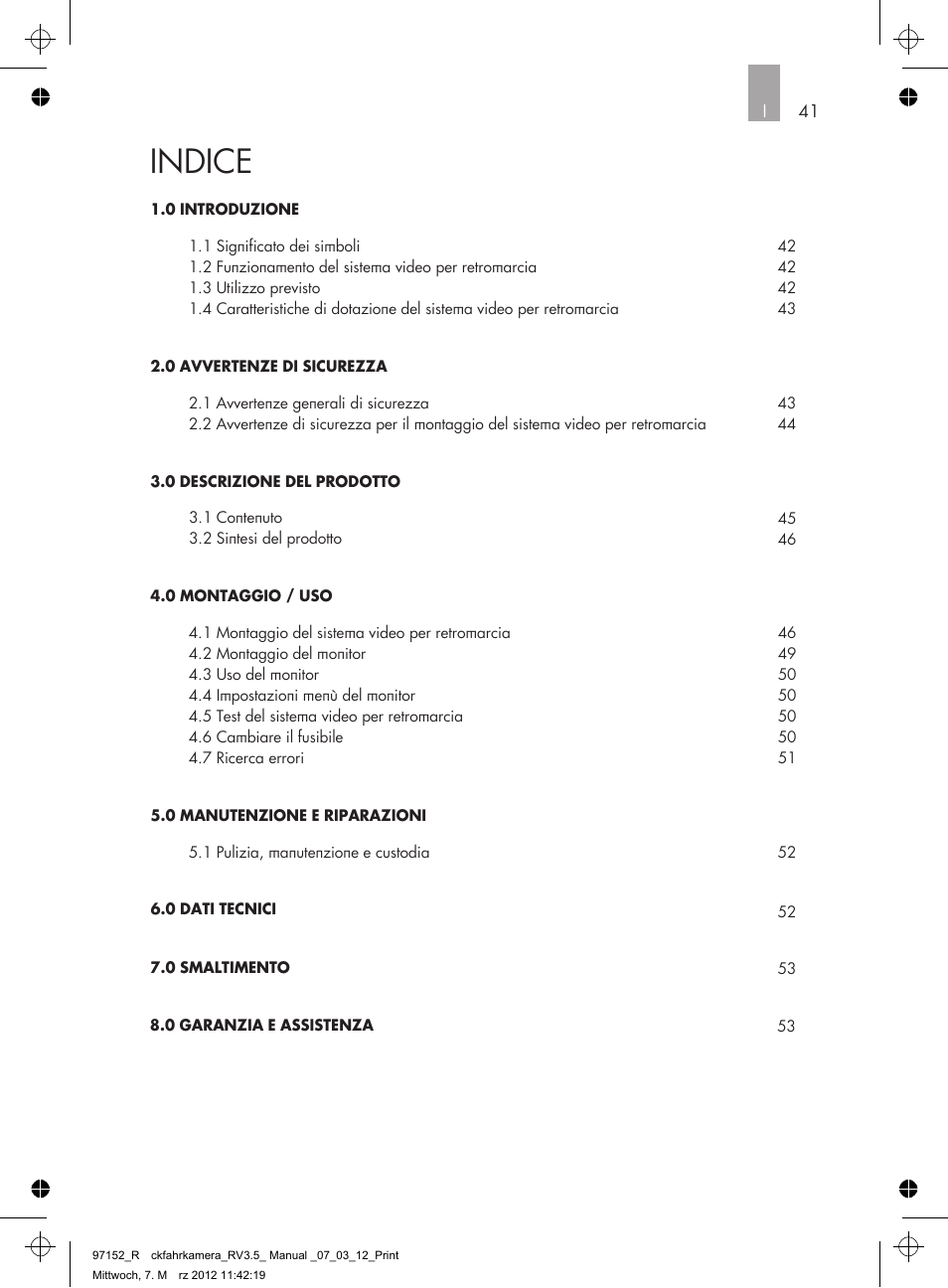 Indice | AEG Rear Camera System RV 3.5 User Manual | Page 41 / 80