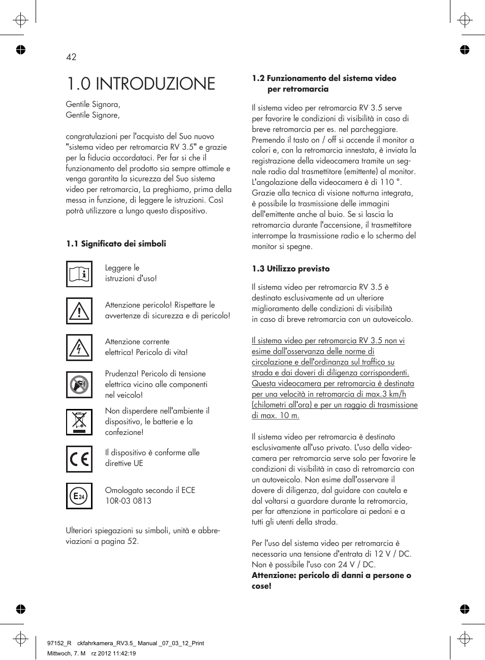 0 introduzione | AEG Rear Camera System RV 3.5 User Manual | Page 42 / 80