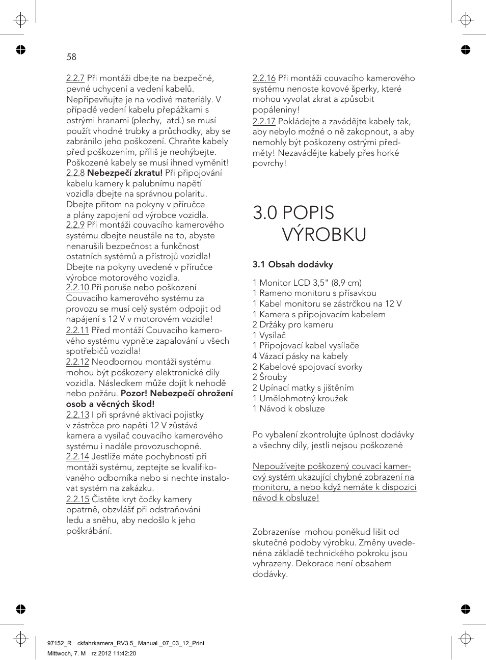 0 popis výrobku | AEG Rear Camera System RV 3.5 User Manual | Page 58 / 80