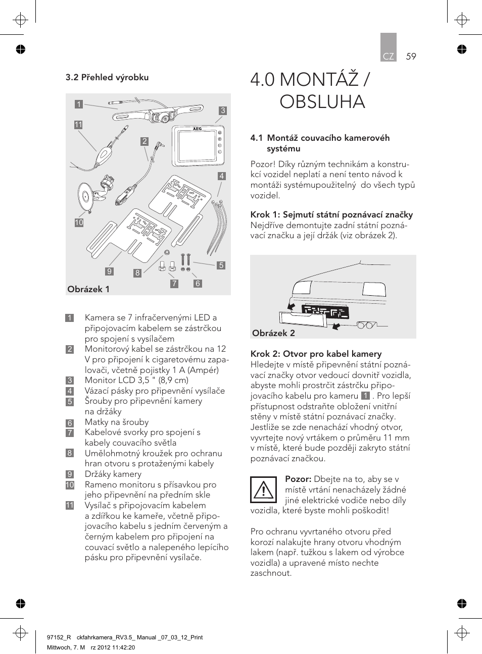0 montáž / obsluha | AEG Rear Camera System RV 3.5 User Manual | Page 59 / 80