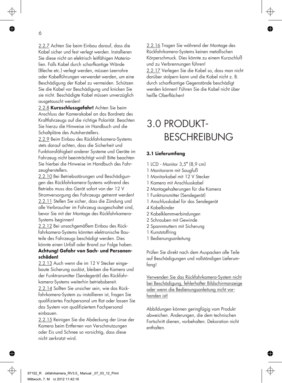 0 produkt- beschreibung | AEG Rear Camera System RV 3.5 User Manual | Page 6 / 80