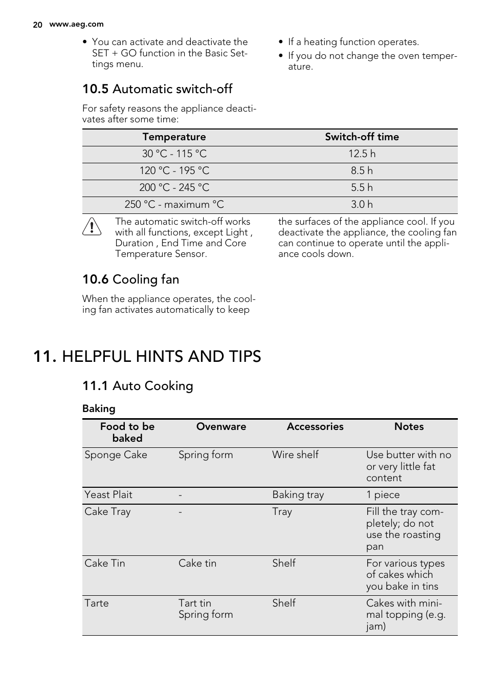 Helpful hints and tips, 5 automatic switch-off, 6 cooling fan | 1 auto cooking | AEG DC7003000M User Manual | Page 20 / 52