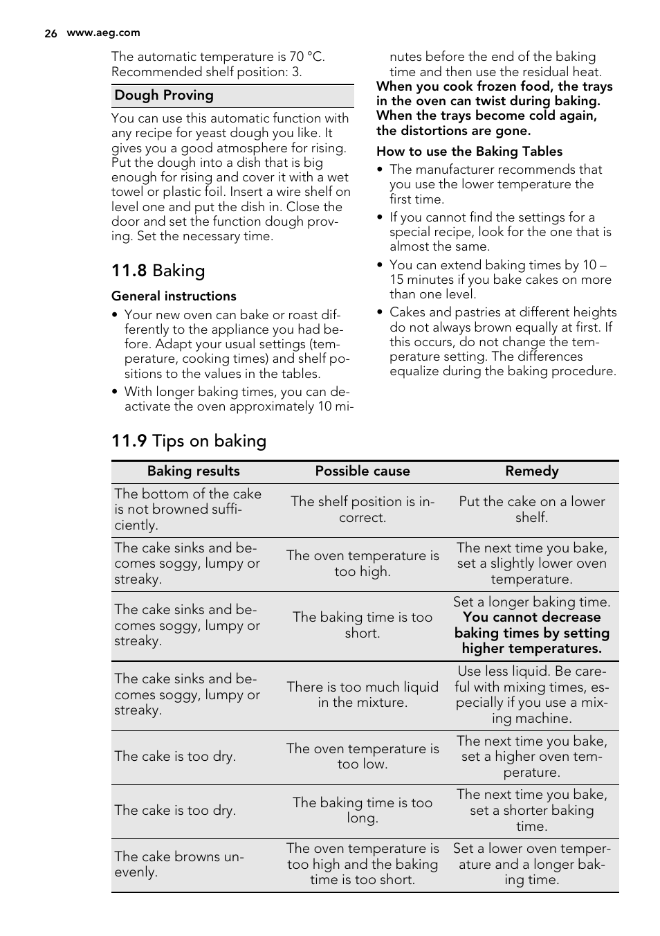 8 baking, 9 tips on baking | AEG DC7003000M User Manual | Page 26 / 52