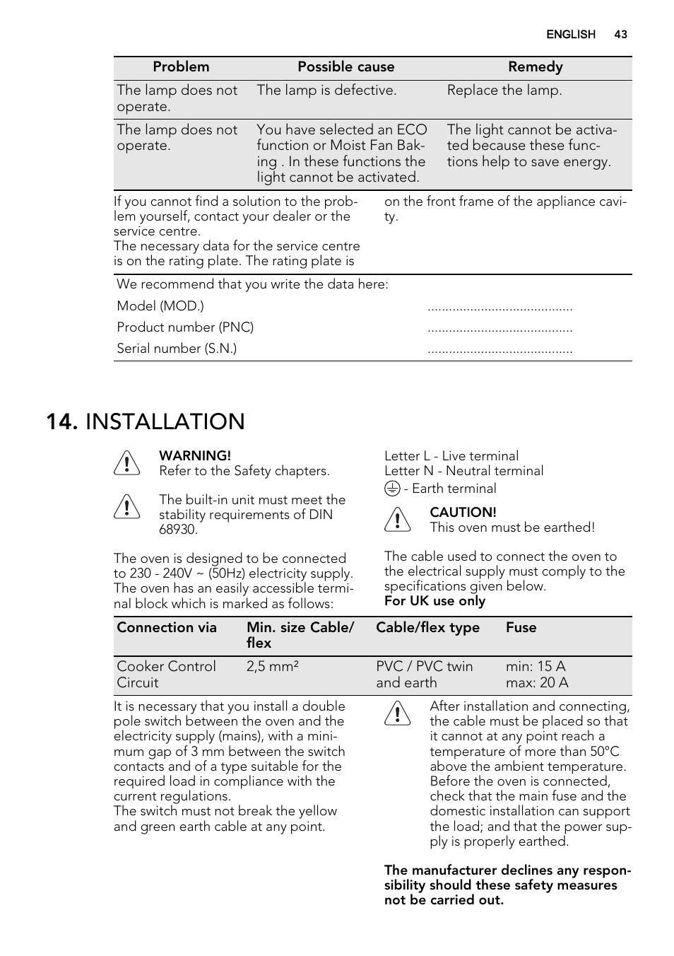 Installation | AEG DC7003000M User Manual | Page 43 / 52