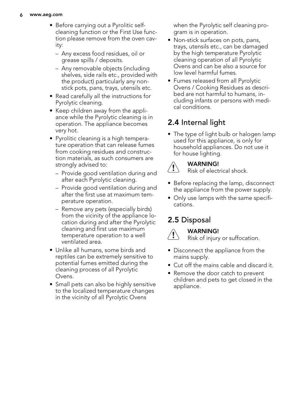 4 internal light, 5 disposal | AEG DC7003000M User Manual | Page 6 / 52