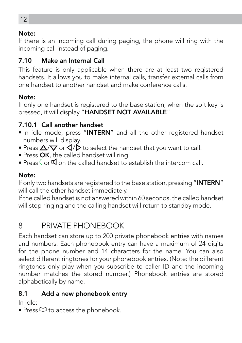 8 private phonebook | AEG Voxtel D570 User Manual | Page 12 / 84