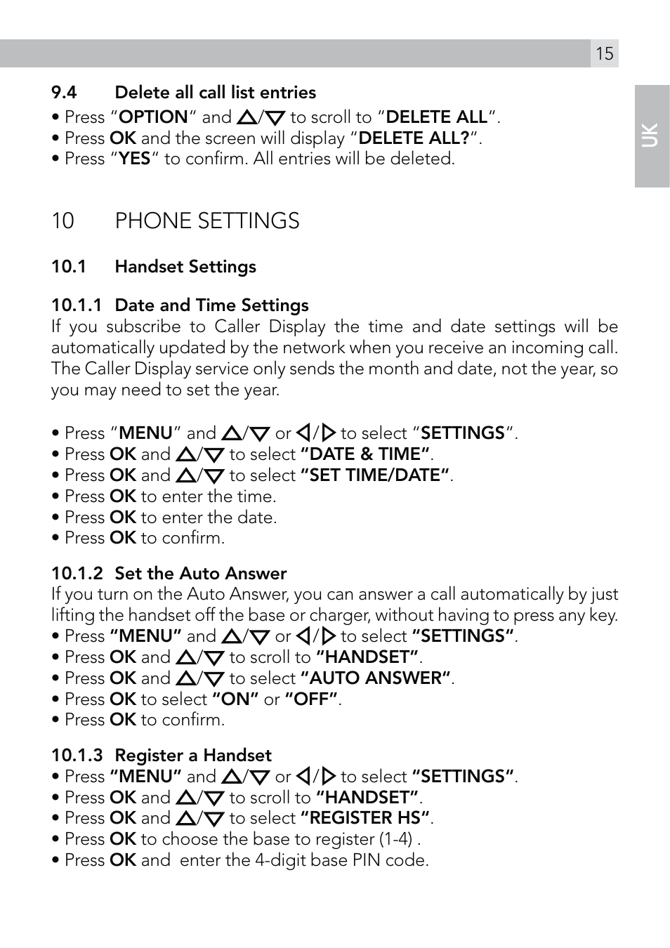 10 phone settings | AEG Voxtel D570 User Manual | Page 15 / 84