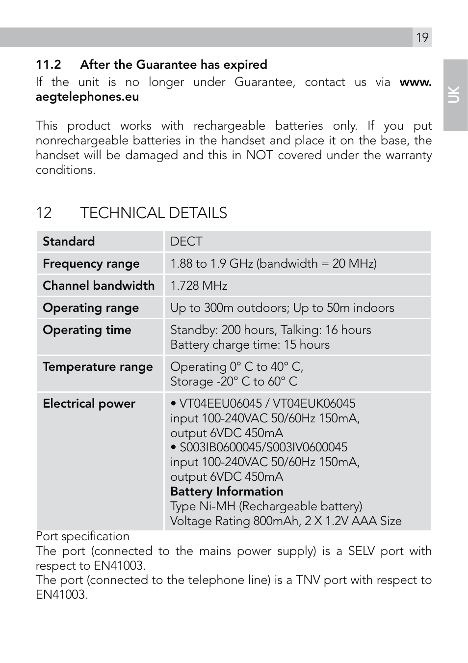 12 technical details | AEG Voxtel D570 User Manual | Page 19 / 84