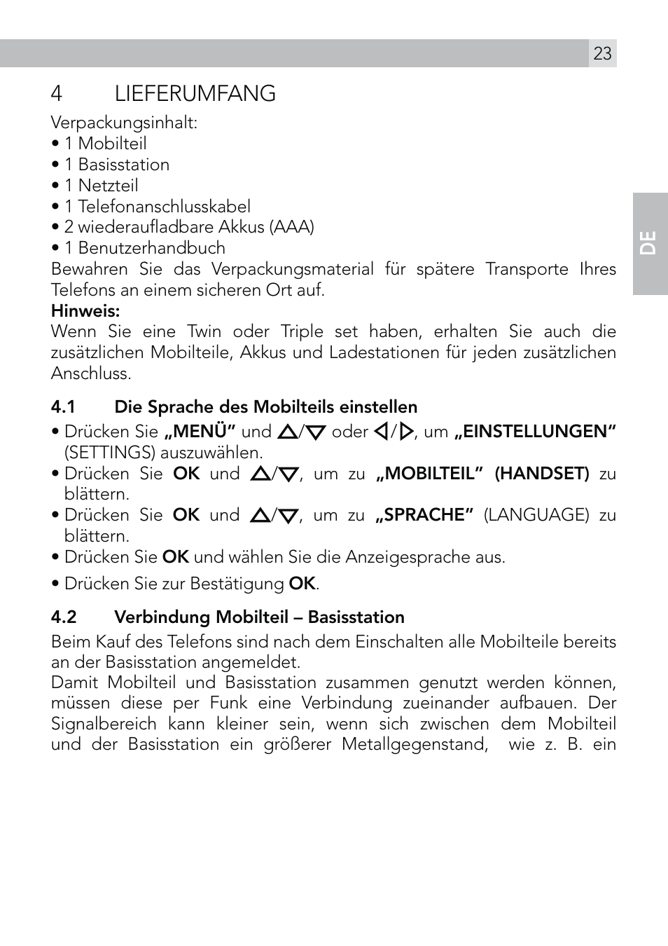 4 lieferumfang, En de | AEG Voxtel D570 User Manual | Page 23 / 84