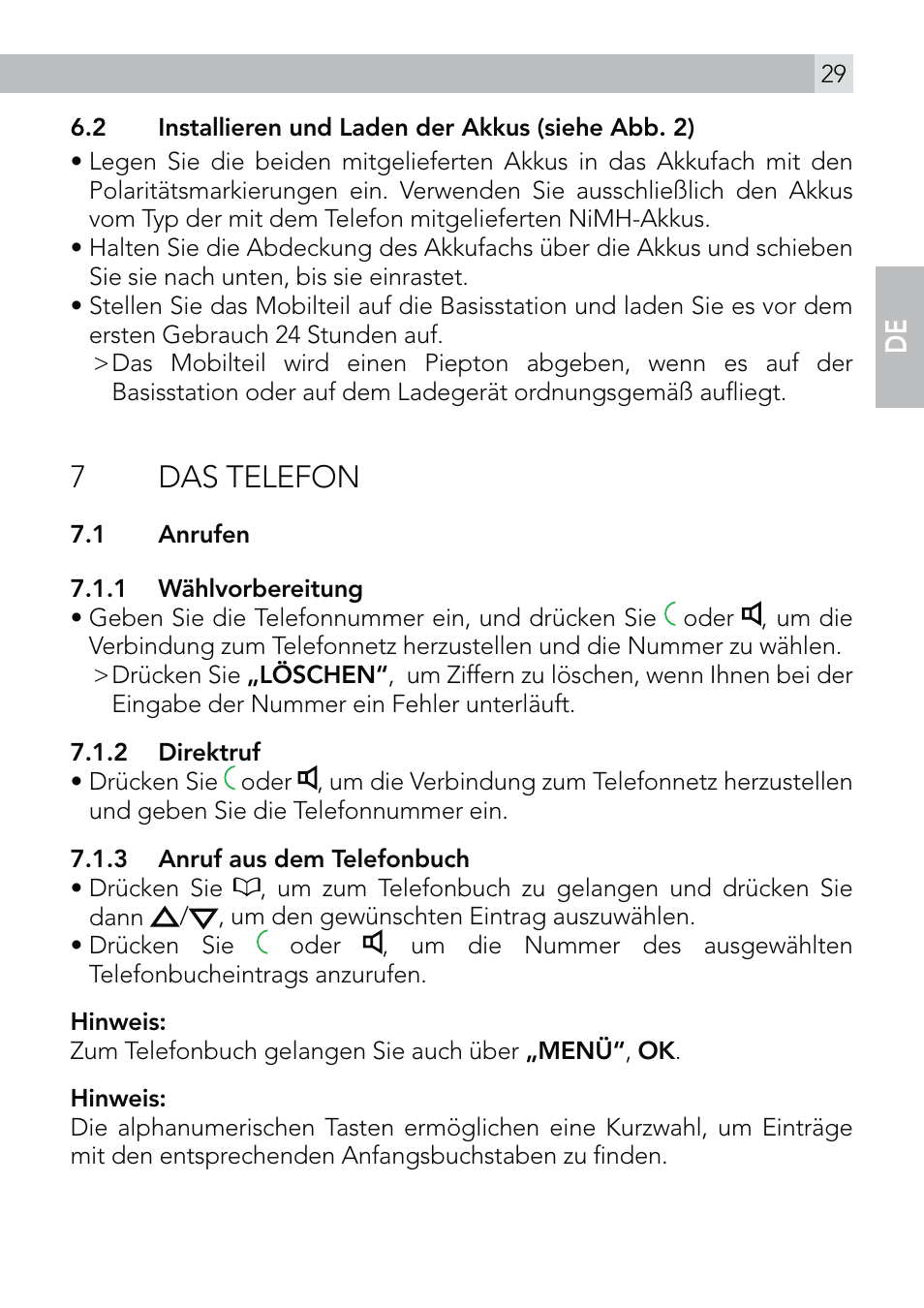 7 das telefon, En de | AEG Voxtel D570 User Manual | Page 29 / 84