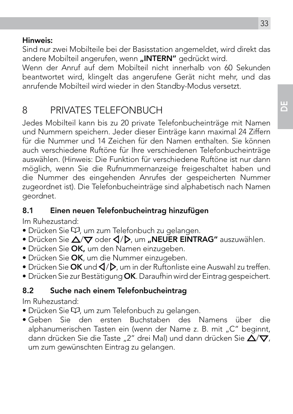 8 privates telefonbuch, En de | AEG Voxtel D570 User Manual | Page 33 / 84