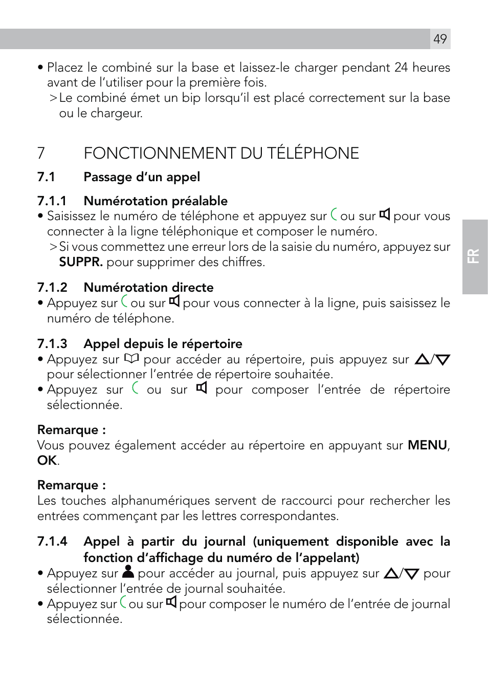 7fonctionnement du téléphone | AEG Voxtel D570 User Manual | Page 49 / 84