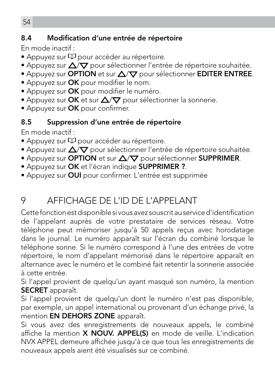 9affichage de l‘id de l‘appelant | AEG Voxtel D570 User Manual | Page 54 / 84