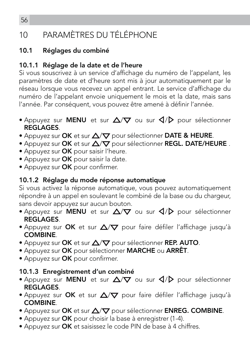 10 paramètres du téléphone | AEG Voxtel D570 User Manual | Page 56 / 84