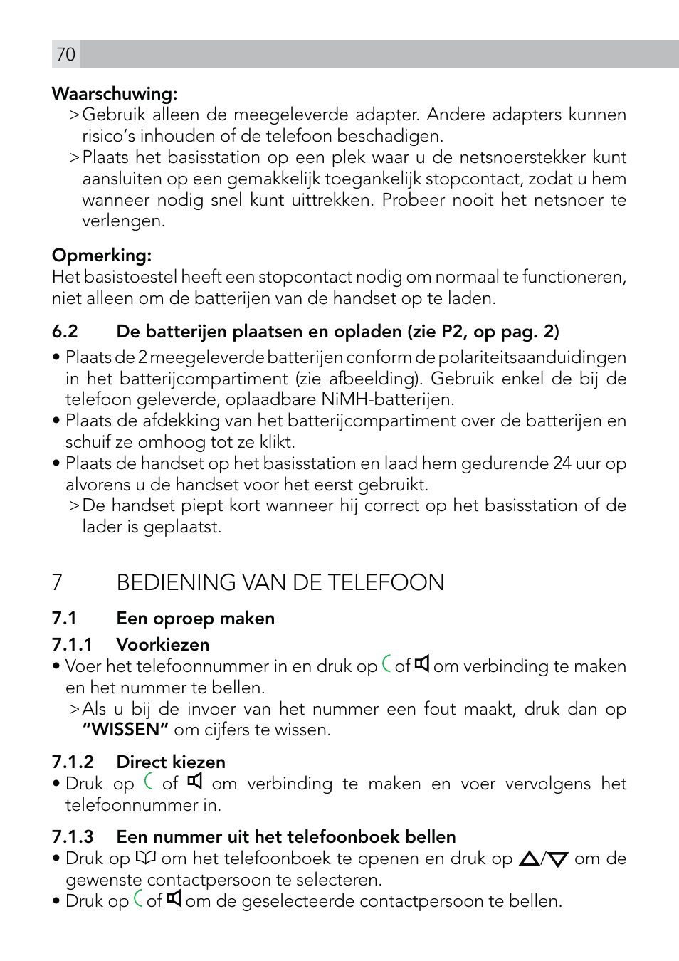 7bediening van de telefoon | AEG Voxtel D570 User Manual | Page 70 / 84