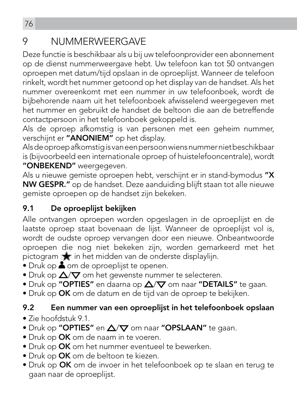 9 nummerweergave | AEG Voxtel D570 User Manual | Page 76 / 84