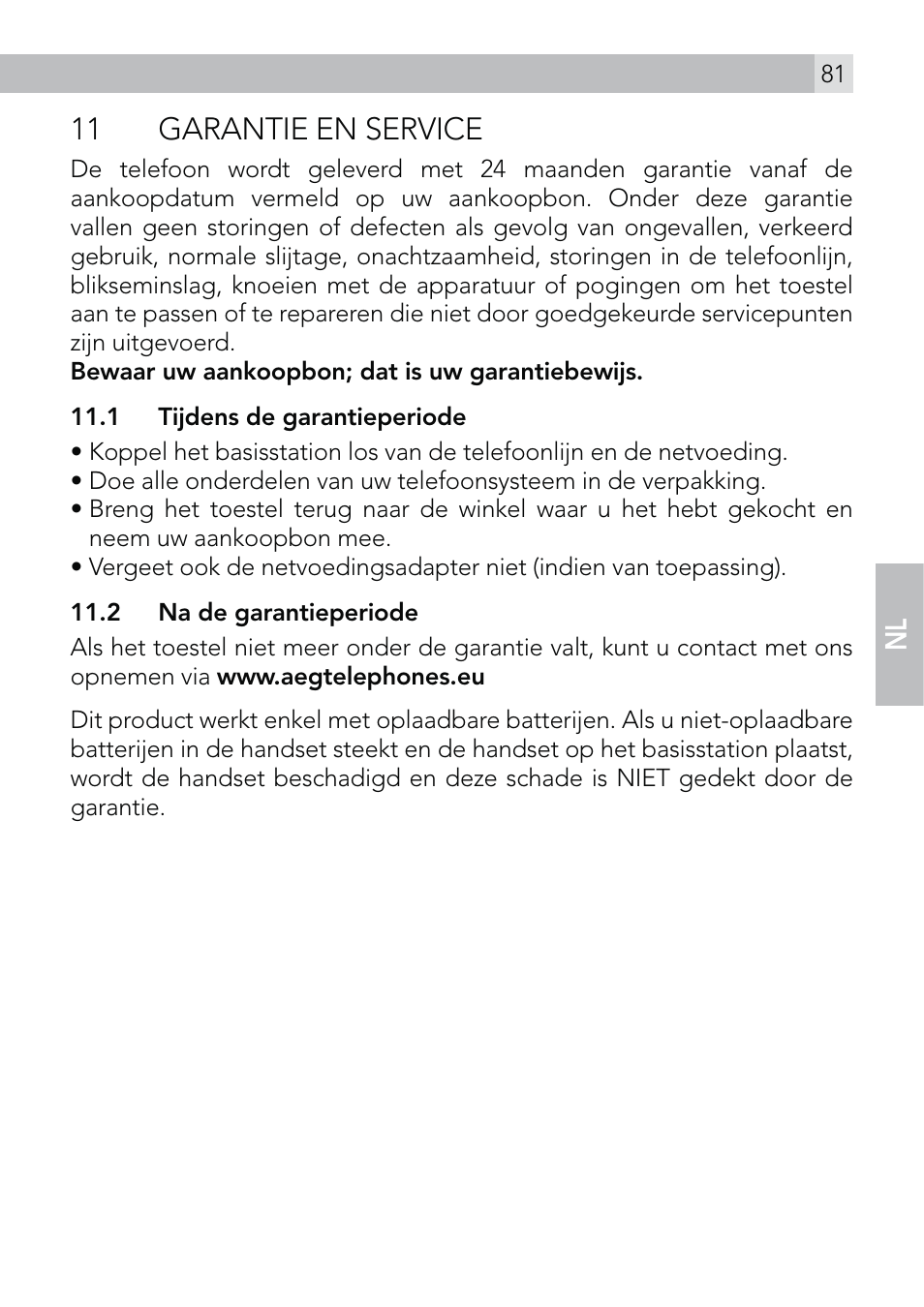 11 garantie en service | AEG Voxtel D570 User Manual | Page 81 / 84