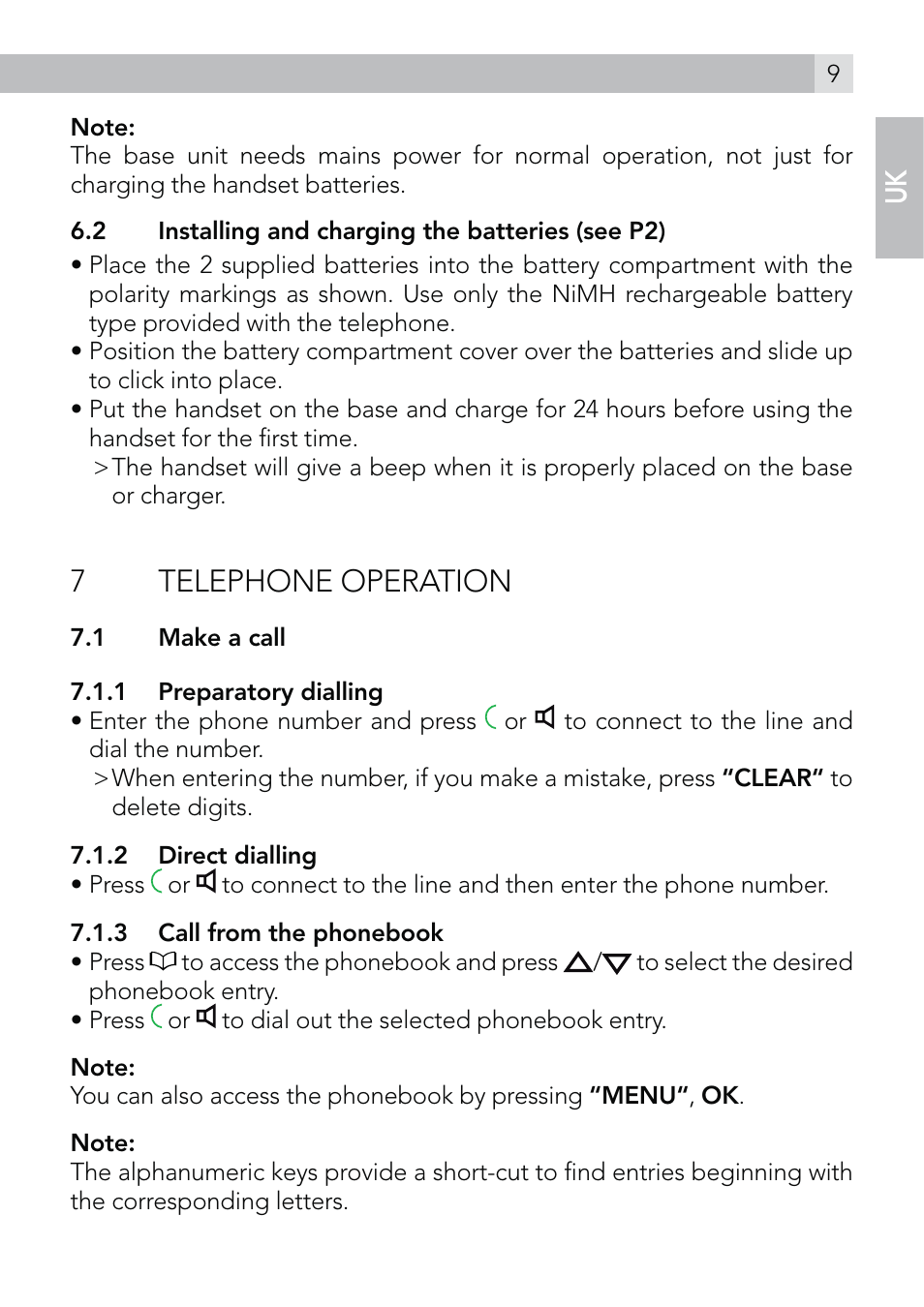 7 telephone operation | AEG Voxtel D570 User Manual | Page 9 / 84