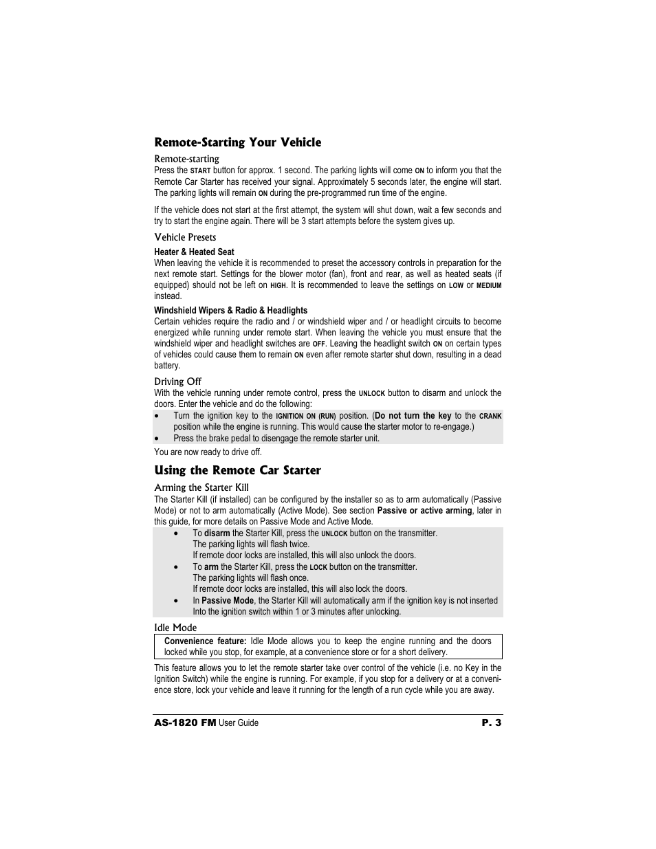 Remote-starting your vehicle, Using the remote car starter | Autostart AS-1820 FM User Manual | Page 3 / 8