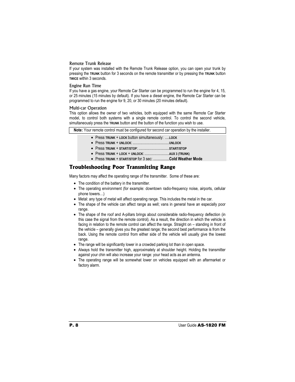 Troubleshooting poor transmitting range | Autostart AS-1820 FM User Manual | Page 8 / 8