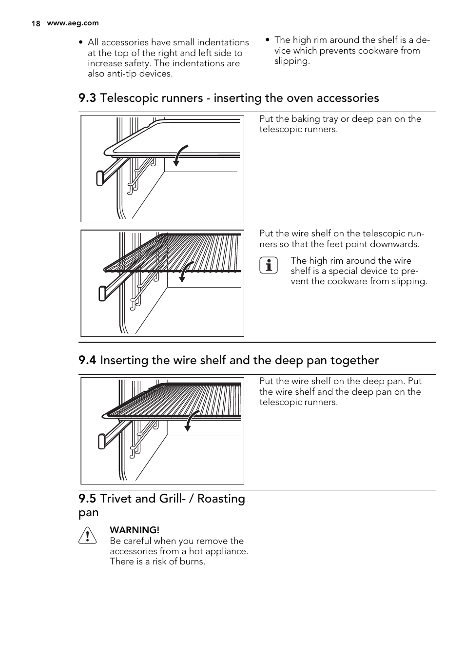 5 trivet and grill- / roasting pan | AEG BE3003021W User Manual | Page 18 / 48