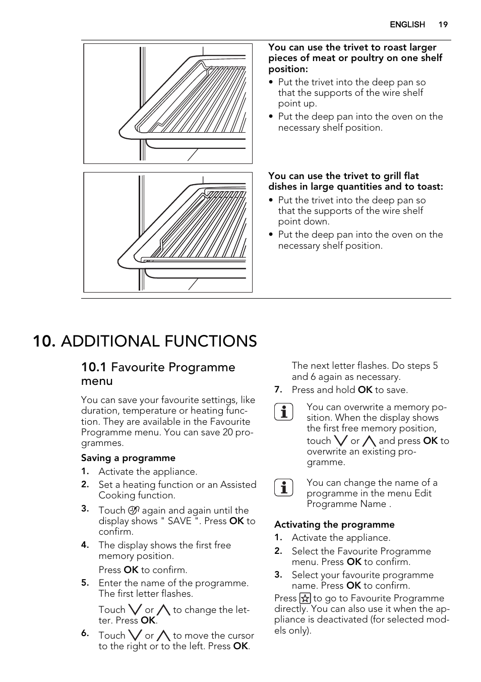 Additional functions, 1 favourite programme menu | AEG BE3003021W User Manual | Page 19 / 48