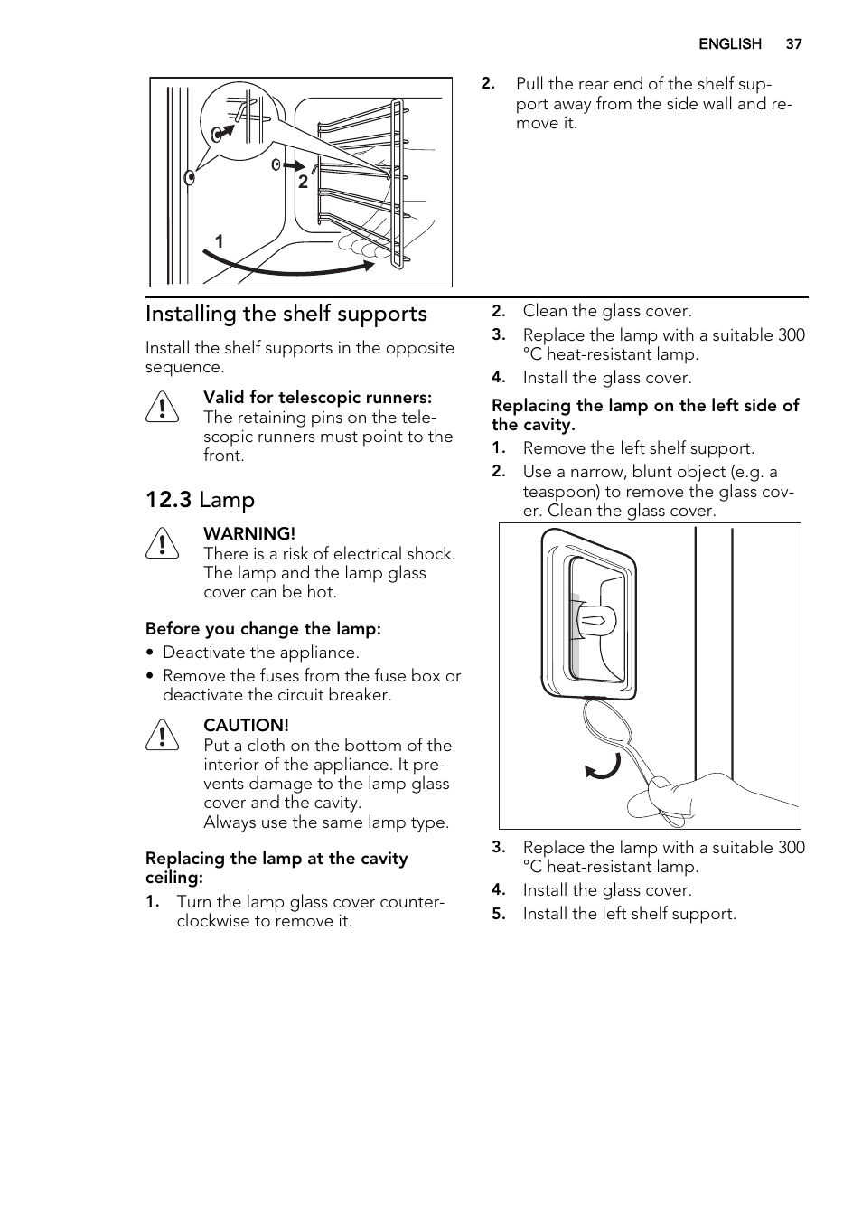 Installing the shelf supports, 3 lamp | AEG BE3003021W User Manual | Page 37 / 48