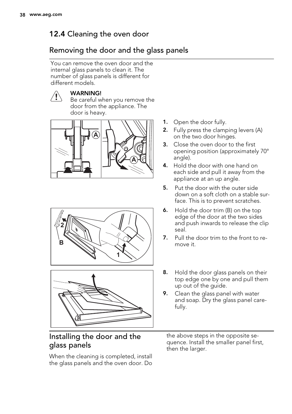 Installing the door and the glass panels | AEG BE3003021W User Manual | Page 38 / 48