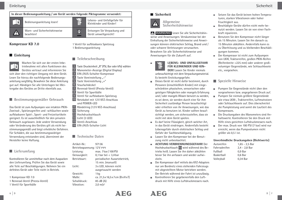 AEG Compressor KD 7.0 User Manual | Page 5 / 23