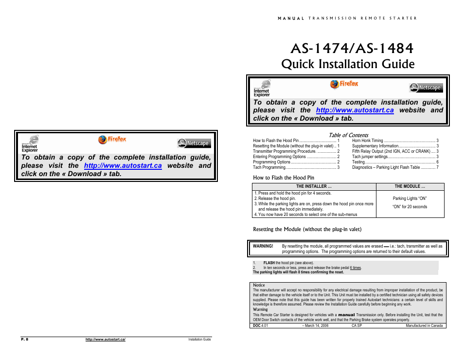 Autostart AS-1484 User Manual | 4 pages