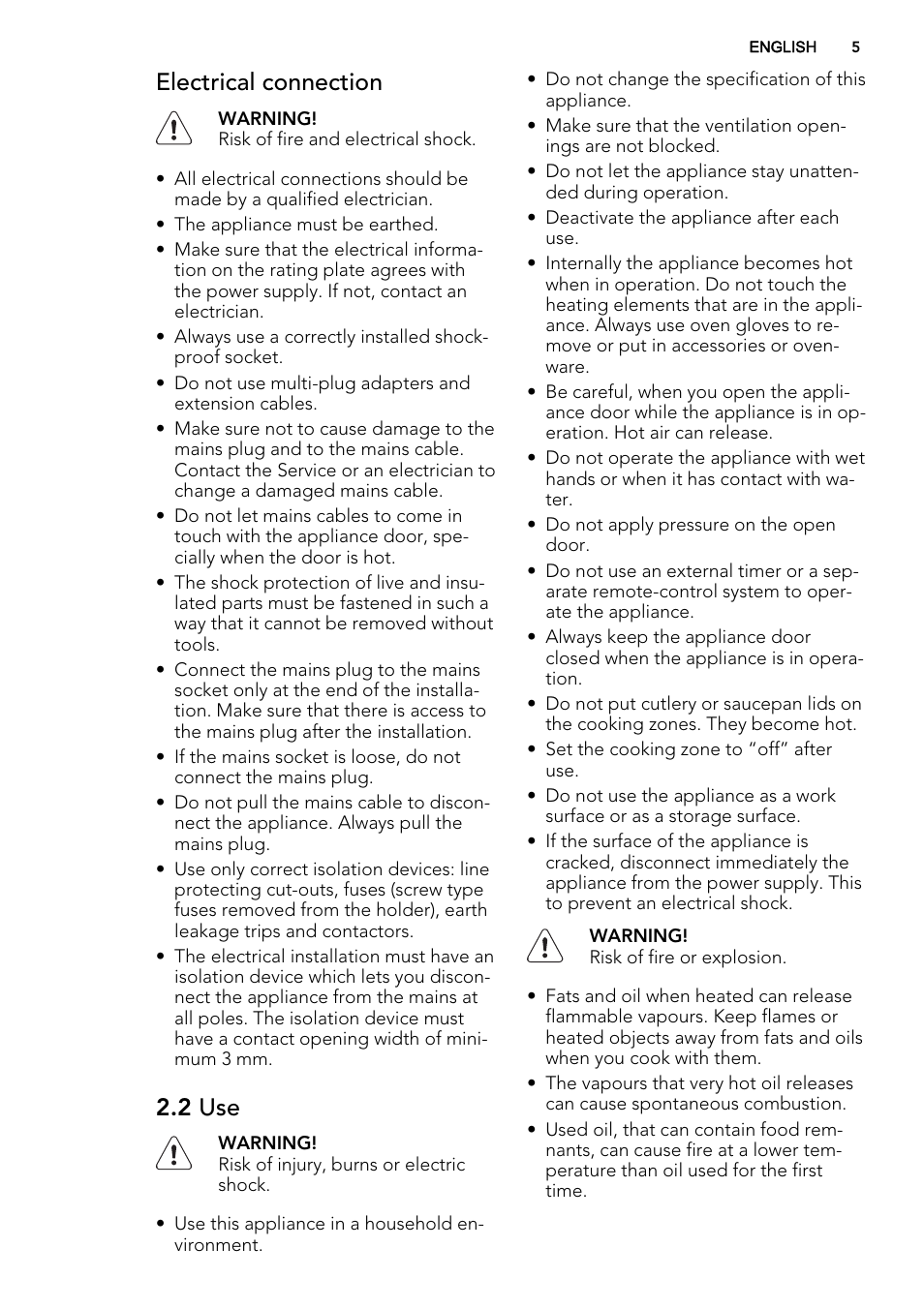 Electrical connection, 2 use | AEG 49332I-MN User Manual | Page 5 / 40