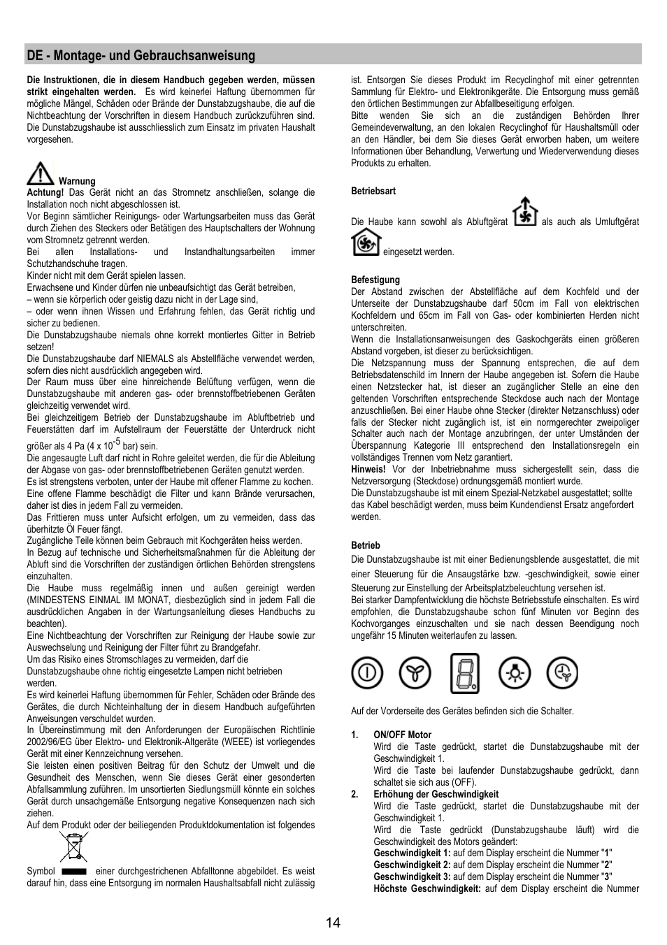 De - montage- und gebrauchsanweisung | AEG X79283MG0 User Manual | Page 14 / 72
