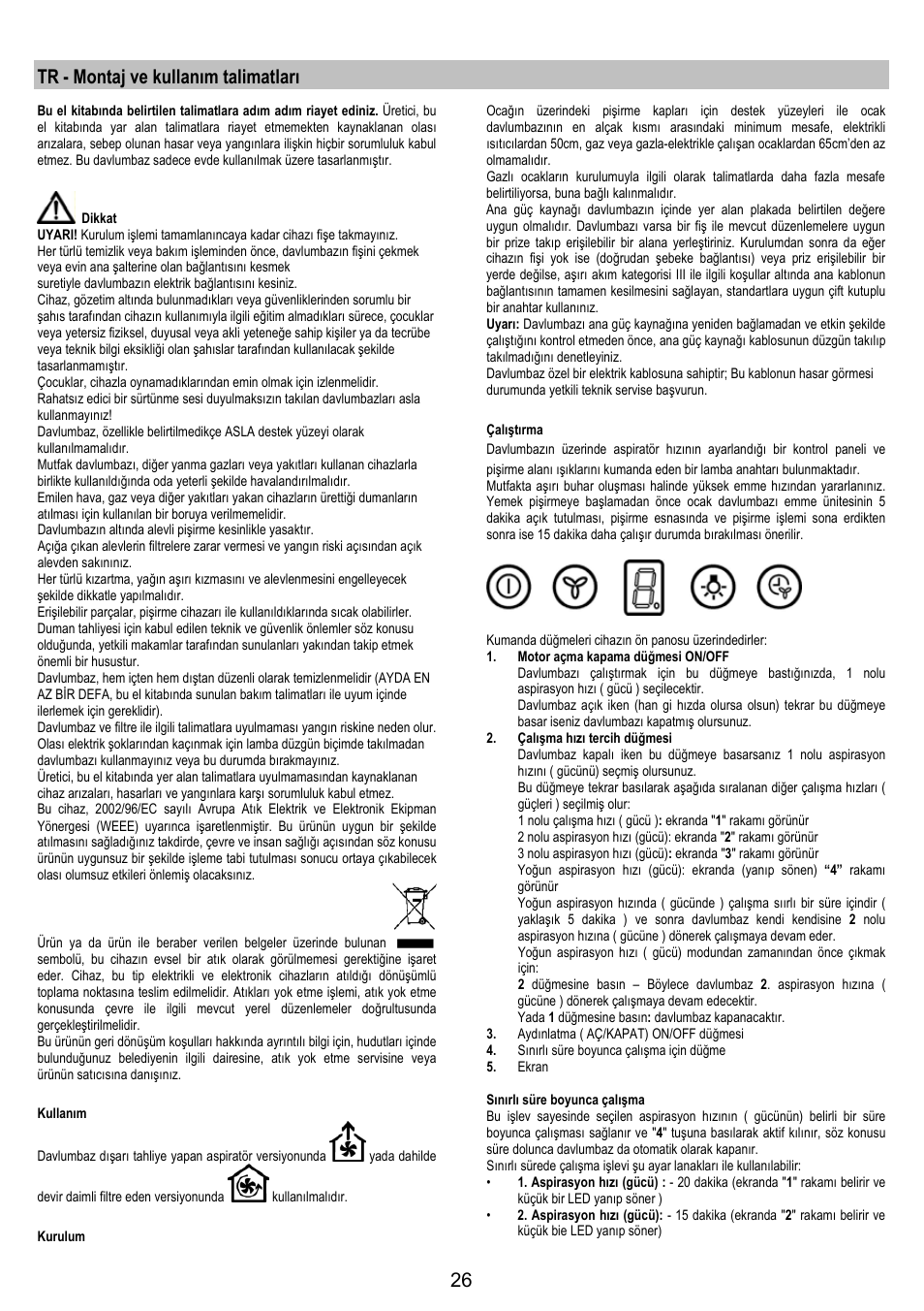 Tr - montaj ve kullanım talimatları | AEG X79283MG0 User Manual | Page 26 / 72