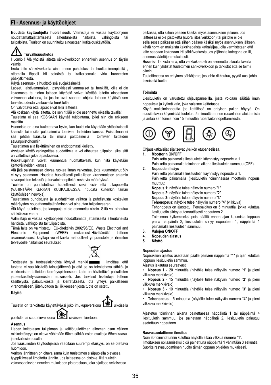 Fi - asennus- ja käyttöohjeet | AEG X79283MG0 User Manual | Page 35 / 72