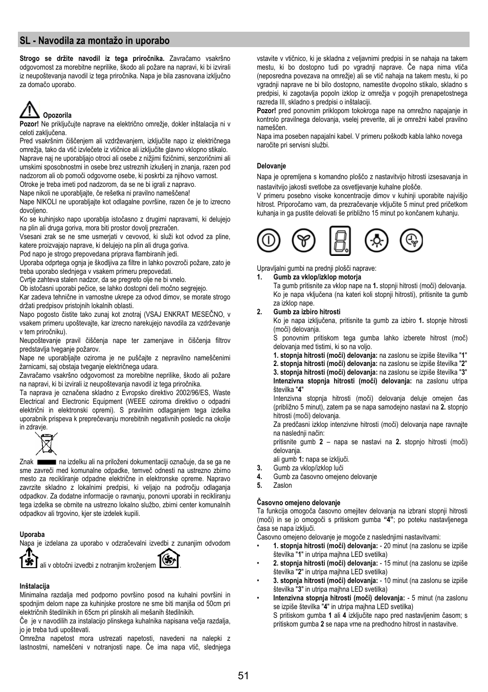 Sl - navodila za montažo in uporabo | AEG X79283MG0 User Manual | Page 51 / 72