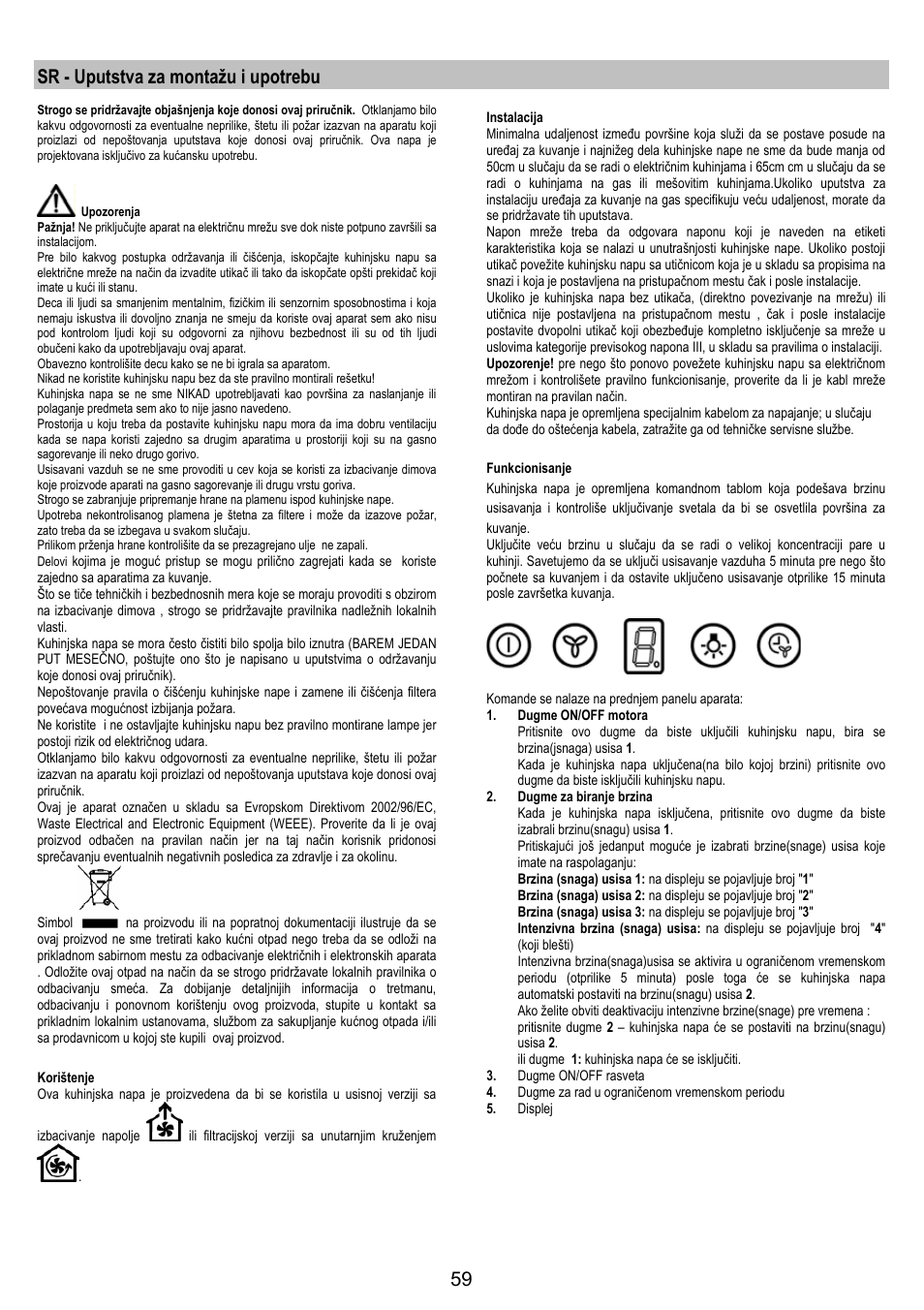 Sr - uputstva za montažu i upotrebu | AEG X79283MG0 User Manual | Page 59 / 72