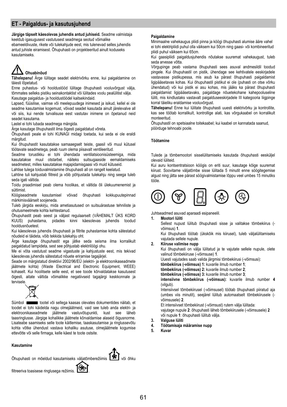 Et - paigaldus- ja kasutusjuhend | AEG X79283MG0 User Manual | Page 61 / 72