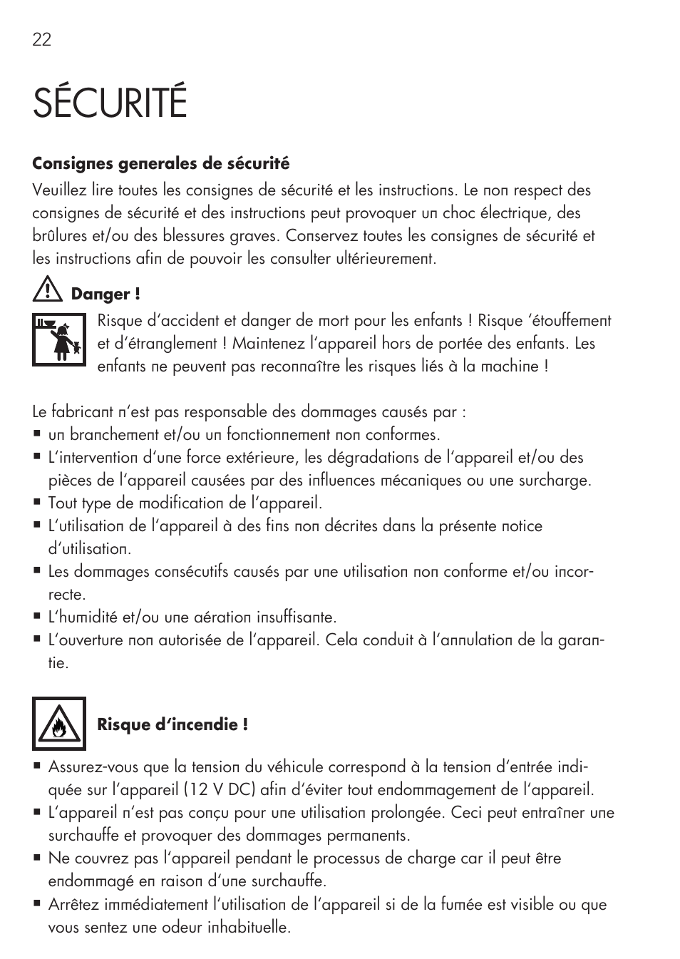 Sécurité | AEG Cooling Basket KS 26 User Manual | Page 22 / 52