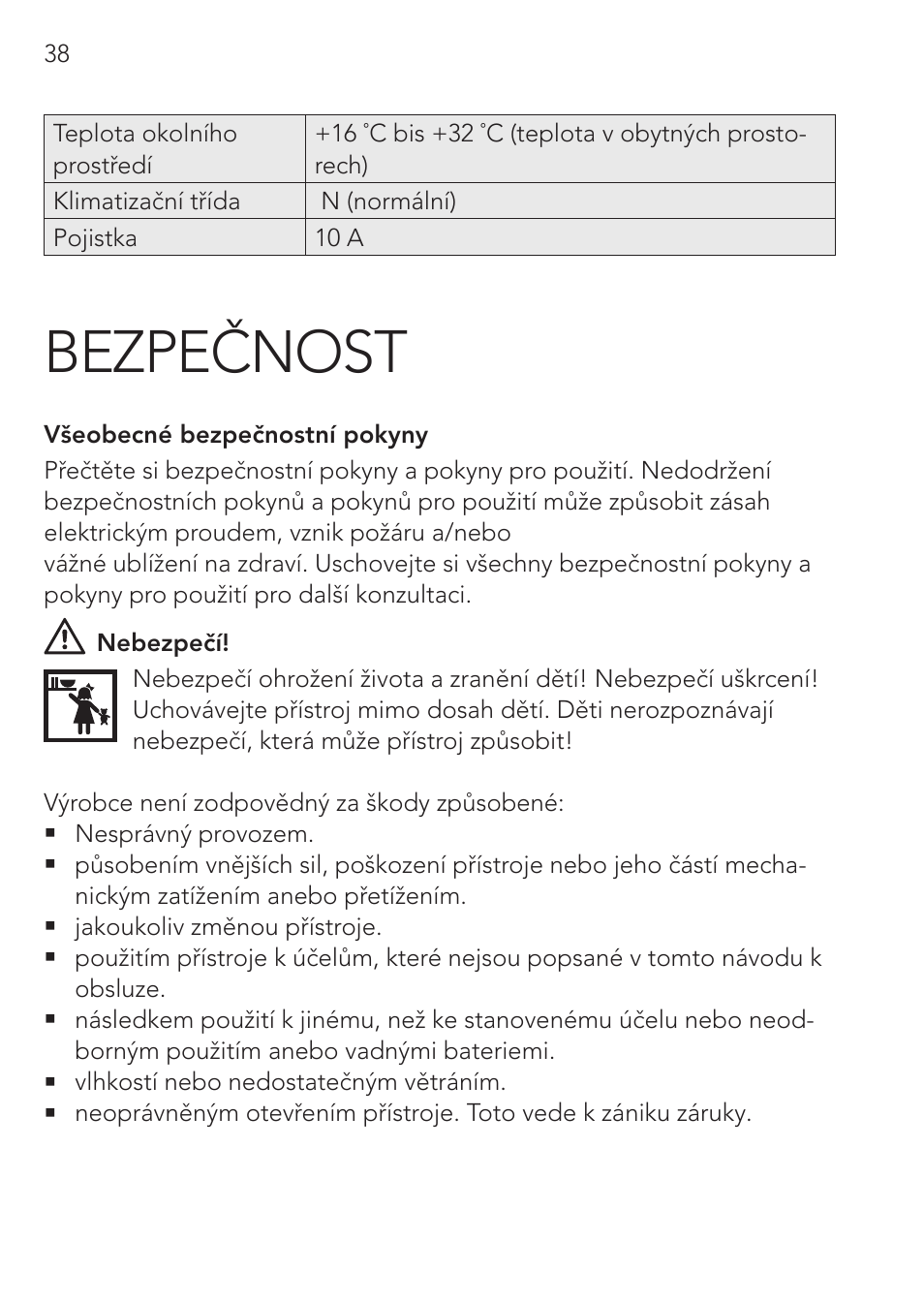 Bezpečnost | AEG Cooling Basket KS 26 User Manual | Page 38 / 52