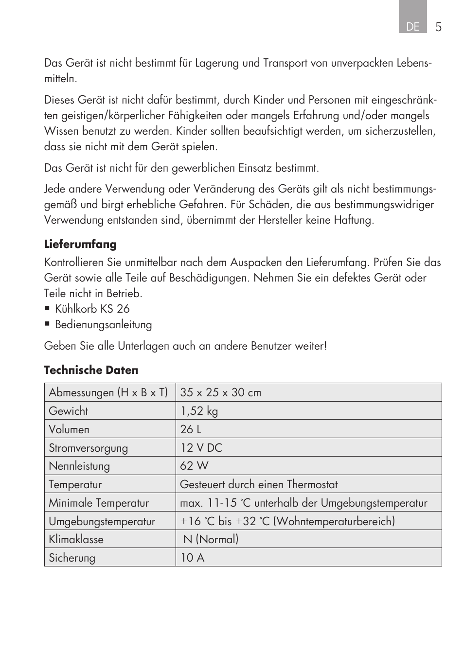 AEG Cooling Basket KS 26 User Manual | Page 5 / 52