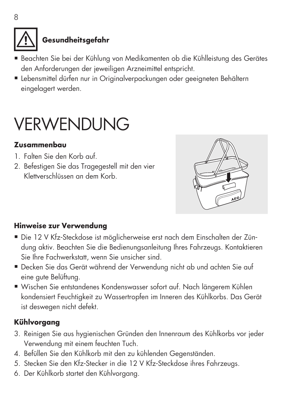 Verwendung | AEG Cooling Basket KS 26 User Manual | Page 8 / 52