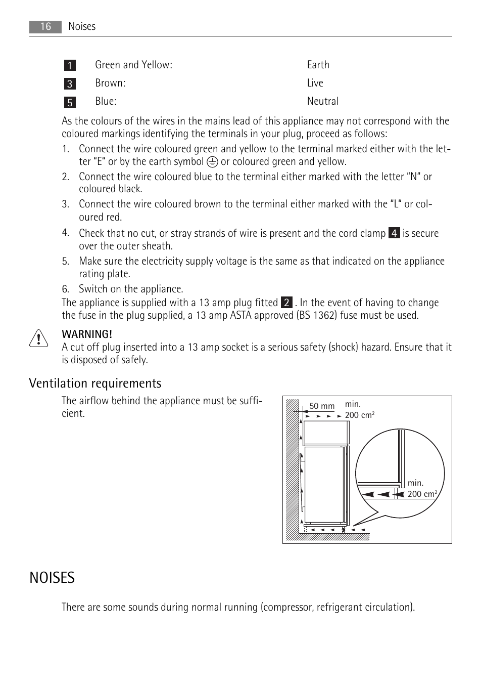 Noises, Ventilation requirements | AEG SKS58200F0 User Manual | Page 16 / 20