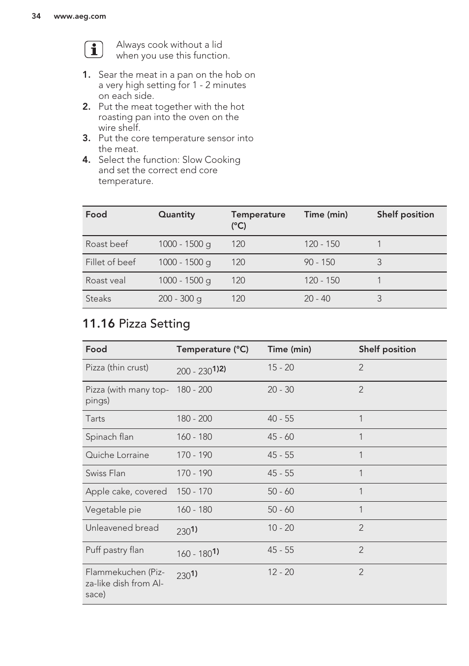 16 pizza setting | AEG BS7304021M User Manual | Page 34 / 48