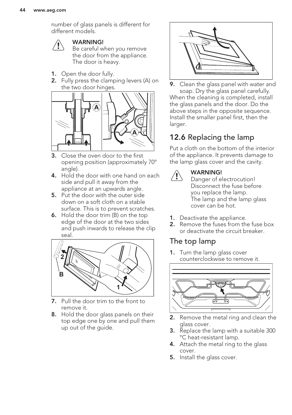 6 replacing the lamp, The top lamp | AEG BS7304021M User Manual | Page 44 / 48