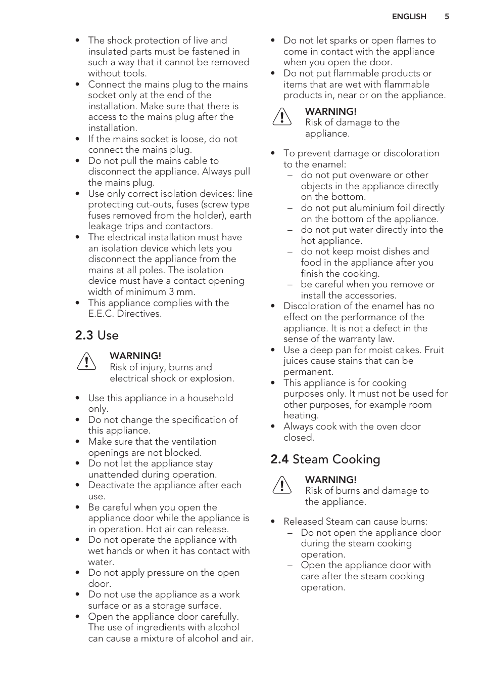 3 use, 4 steam cooking | AEG BS7304021M User Manual | Page 5 / 48