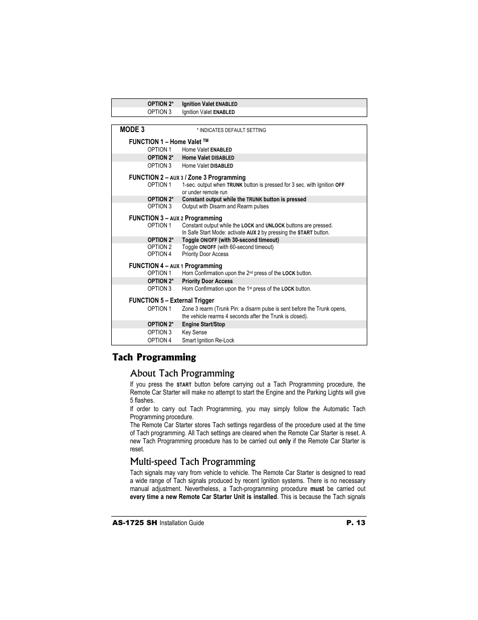 Tach programming about tach programming, Multi-speed tach programming | Autostart AS-1725 SH User Manual | Page 13 / 20