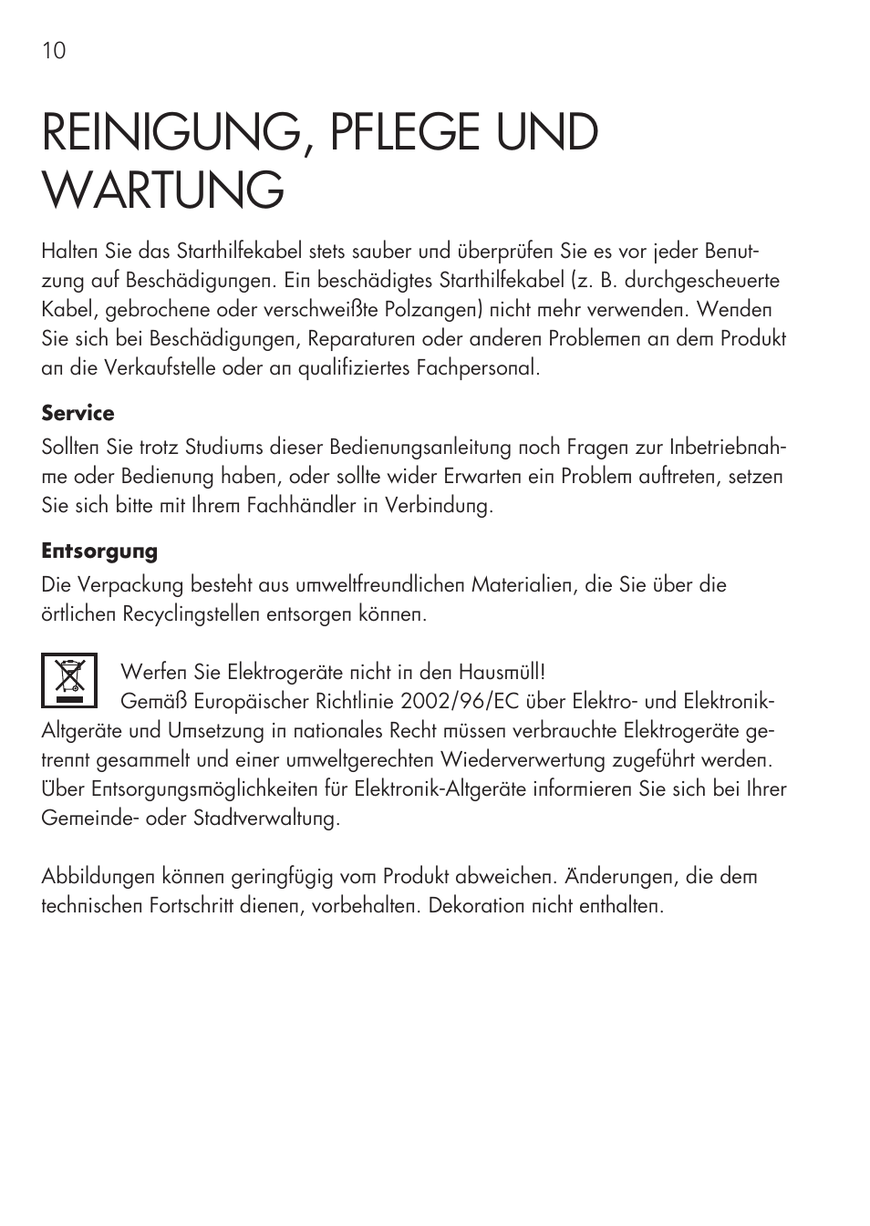 Reinigung, pflege und wartung | AEG Safety Jumper Leads SP 25 User Manual | Page 10 / 58