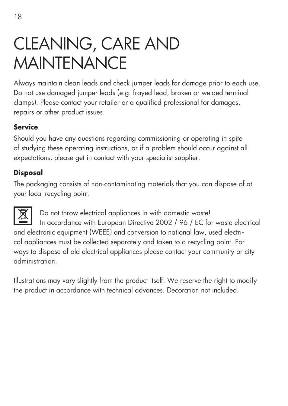 Cleaning, care and maintenance | AEG Safety Jumper Leads SP 25 User Manual | Page 18 / 58