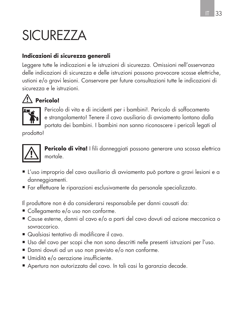 Sicurezza | AEG Safety Jumper Leads SP 25 User Manual | Page 33 / 58